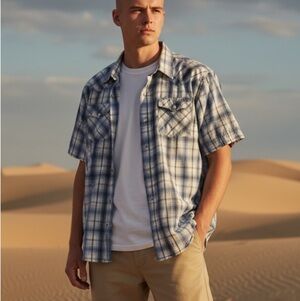 Aeropostale Men's Casual Blue and White Checkered Shirt